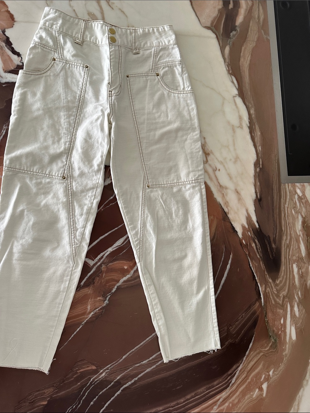 Frame Denim Off-White High-Rise Cropped Utility Jeans